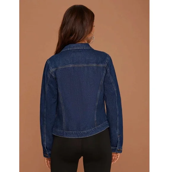 Dark Wash Blue Denim Jean Jacket Classic Button Up / Down Front Pockets - Picture 3 of 9